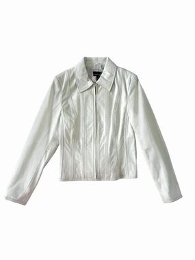 Moda International White Leather Zip-Front Jacket